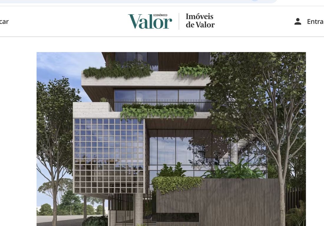 Materia do Valor Economico sobre o novo corredor de alto padrao em Sao Paulo, com foto do edificio